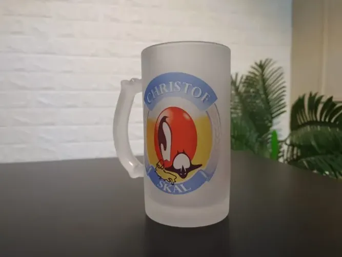 Caneca Chopp vidro personalizada jateada com sua arte