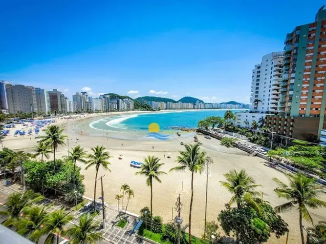 Apartamento beira-mar com vista Jardim Asturias Guarujá