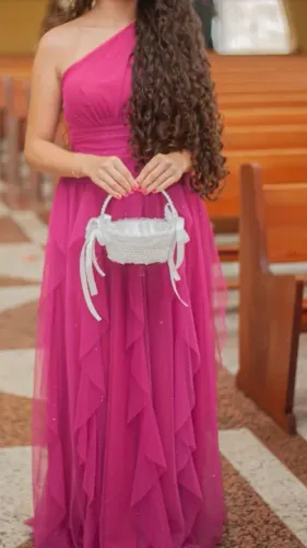 VESTIDO FESTA ROSA FUCSIA BRILHO