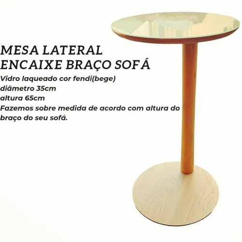 Mesa Lateral Encaixe Braço Sofá - Vidro Fendi