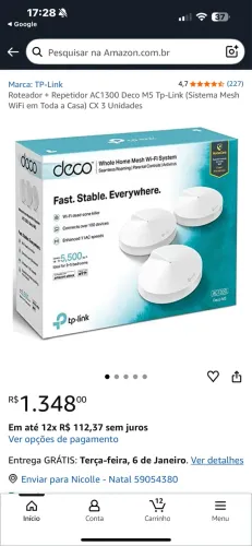 Roteador + Repetidor AC1300 Deco M5 Tp-Link (Sistema Mesh WiFi em Toda a Casa)