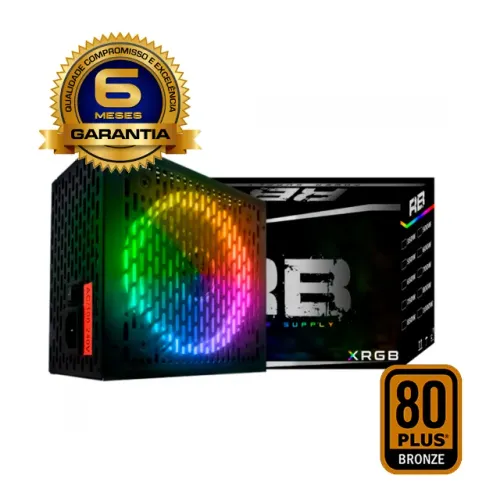 Fonte BRX Rainbow RGB, 750W, 80 Plus Bronze, PFC Ativo
