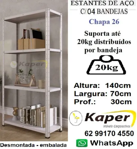Prateleira de aço compacta 140cm x 70cm x 30cm Cinza ( produto novo )