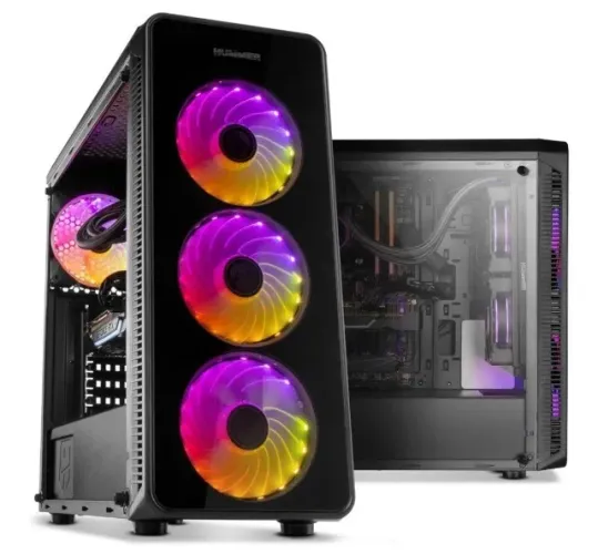 Gabinete Gamer NOX Hummer TGM RGB Rainbow Lateral e frontal de vidro 4 Coolers