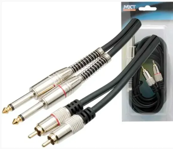 Cabo Plug 2RCA + 2 P10 Mono 6.34mm MXT Gold 24k 1.8m