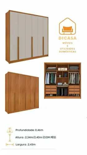 Guarda roupas fortuna 2,43m largura 100% mdf