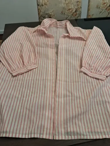 Camisa Manga 3/4 Inacabada - Rosa Claro Listrado - Tam. 52