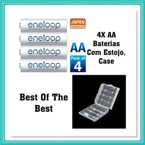 4X Pilhas Recarregáveis AA NiMH Panasonic Eneloop Com Estojo, Case