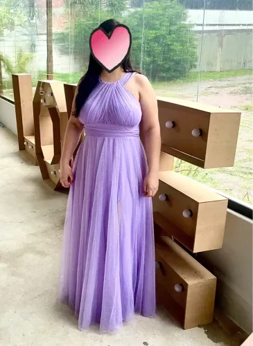 Vestido de festa madrinha lilás-lavanda 