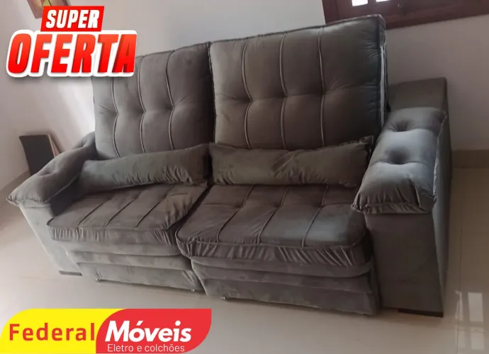 Sofá Retrátil e Reclinável 2,20m Veludo - Temos Crediário 
