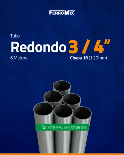 Tubo Industrial Redondo Aço SAE - esp. 1,20mm (#18) 19,05mm (3/4") x 1,20mm (#18) x 6000mm