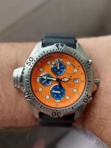 relógio citizen promaster aqualand 3740 laranja impecável