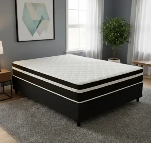 Colchão Casal Confort Prime D28 Molas Ensacadas + Base Box Preta