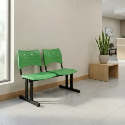 Cadeira Longarina Plástica 2 Lugares Cor Verde Design Resistente Confortável 34211