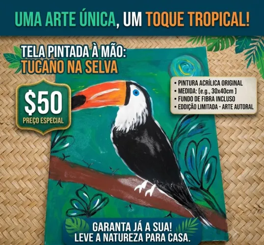 Tela Original Pintada à Mão - Tucano Tropical ?