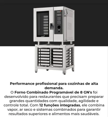 NZ. Forno combinado 5 GN's T380v com cavalete inox WICTORY 