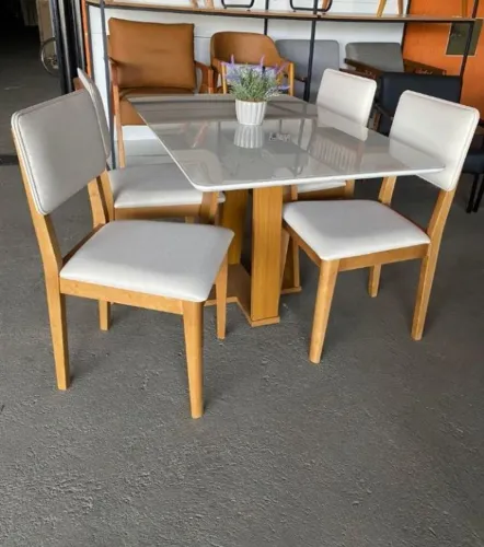 Conjunto De Mesa Rubi 120 x 80 C/ 4 Cadeira Madeira Maciça - ENTREGAMOS 