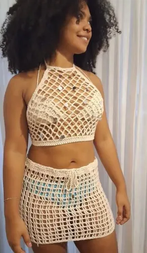 Conjunto de crochê, três peças com linha 100% algodão