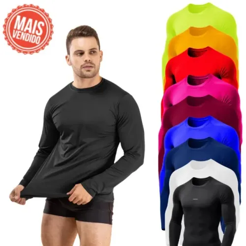 Camisa Térmica Proteção Uv 50+ Segunda Pele Camiseta Blusa Malha Fria Unissex Academia