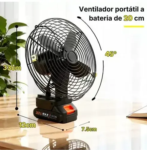Ventilador Portátil a Bateria 30W Potência, 45° Ajuste Carregamento Rápido