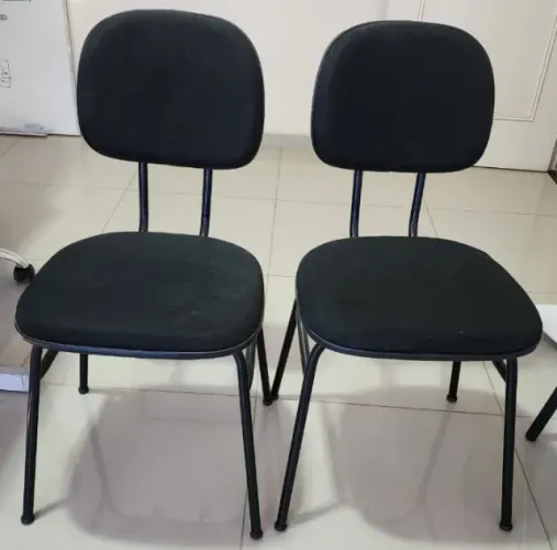 Kit 2 Cadeiras Escritório Fixa Secretaria Preto Tecido (Usado)