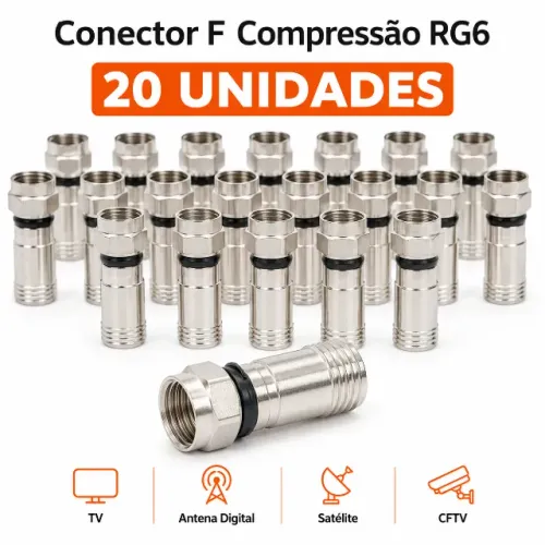 20 Conectores F Compressão RG6 Cabo Coaxial TV Antena CFTV