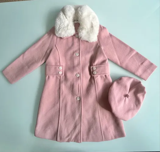 Casaco elegante com pelo rosa menina 5 a 7 anos