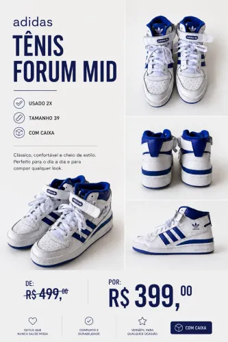 Tênis adidas Forum Mid Original Tam. 39 | Usado 2x | Com Caixa