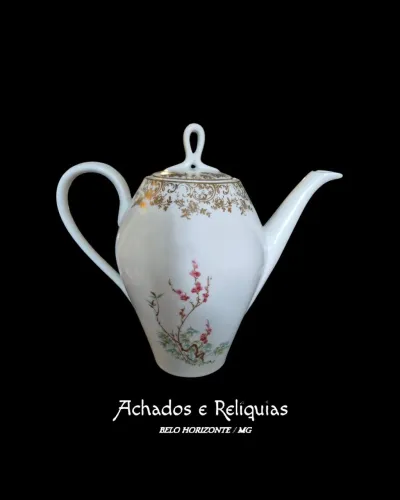 Bule Floral em Porcelanas Real - Elegância Dourada em Branco e Rosa