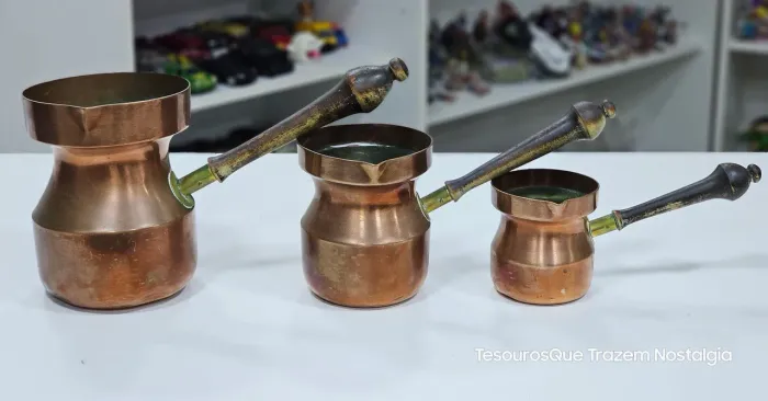 Conjunto de Potes/bules em cobre 3 unidades (Leia a Descrição)
