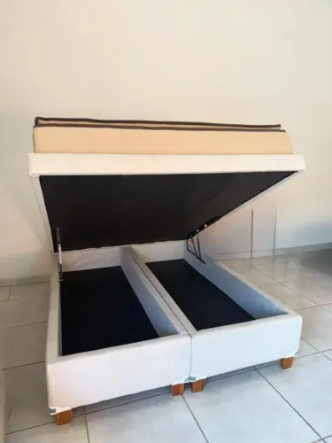 Cama Base Box Bau Queen 1,58cm bipartida - 4 cores: Cinza, bege, marrom ou preta
