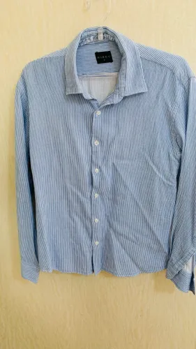 Camisa Social Hibou Masculina G Azul Listrada Manga Longa