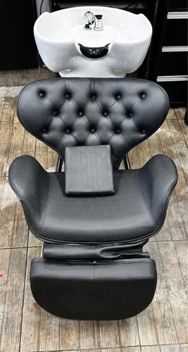 Lavatório + Cadeira para Salão - Preto com Detalhes Cromados