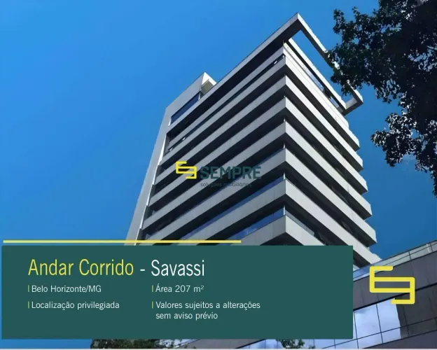 Andar corrido para alugar na Savassi em Belo Horizonte/MG