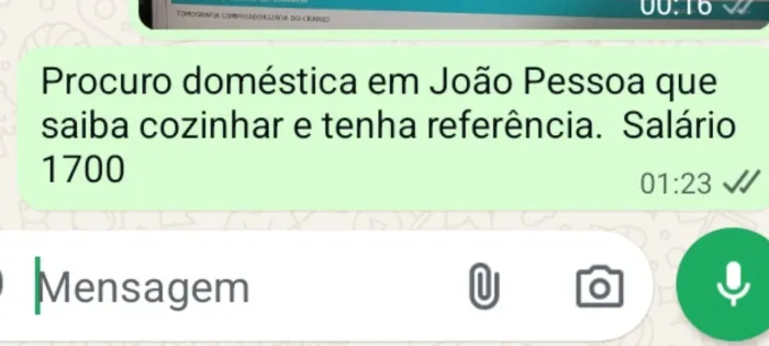 Doméstica 1700 reais. Saiba cozinhar