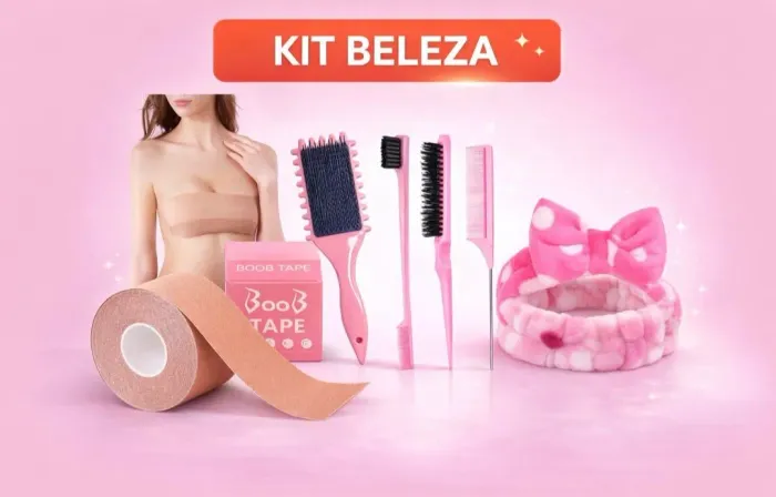 Kit Beleza Feminina, Faixa Maquiagem + Pentes e Escovas Baby Hair + Fita Levanta Seio