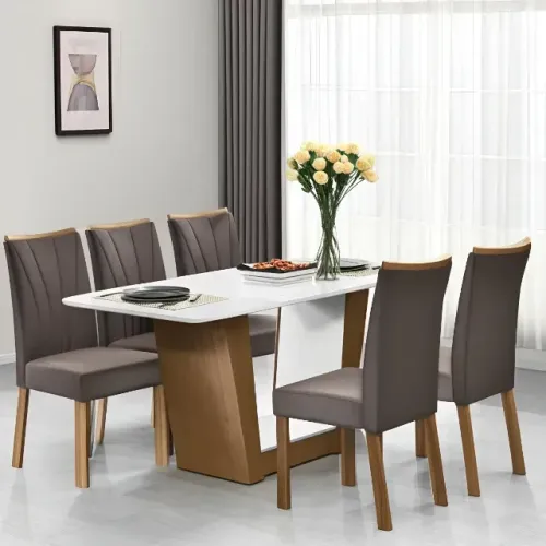Mesa de Jantar com 6 Cadeiras na cor Caffé Expresso Com Tampo 1,70m