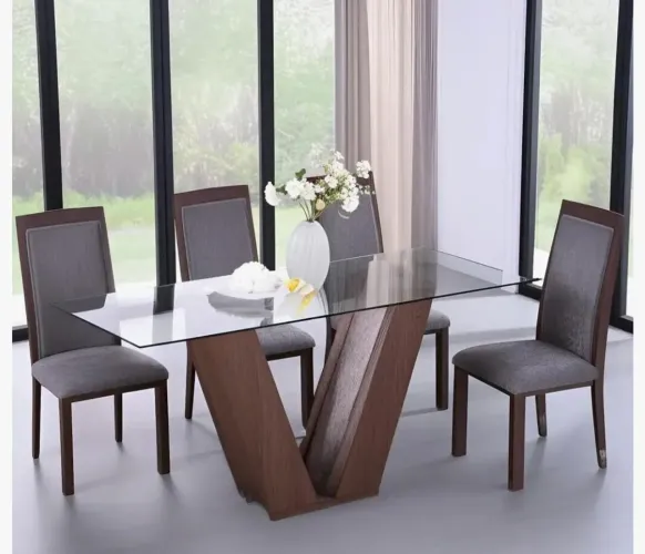 Mesa de vidro com 6 cadieras
