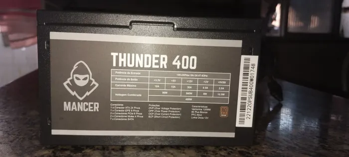 Fonte Thunder 400W 80 Plus Bronze - 2 meses de uso
