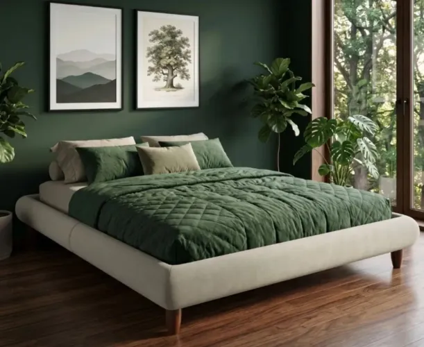 Base Box cama casal padrão Pés de Madeira 156cm Otto P05 Veludo Bege - Lyam Decor