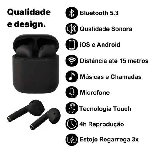 Fone Ouvido Inpods I12 S/ Fio Bluetooth P/ iPhone E Android