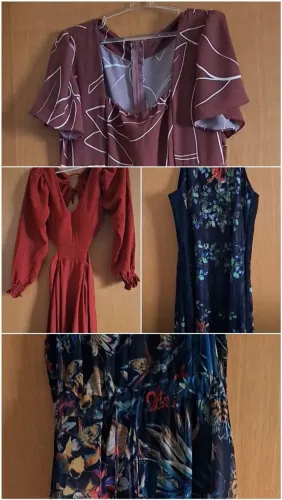 Lote de vestidos compridos casuais e de festas e macacões, praticamente novos