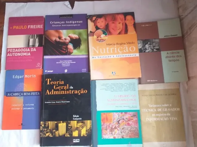 livros de educação , nutrição , administração , filosofia , valores na descrição