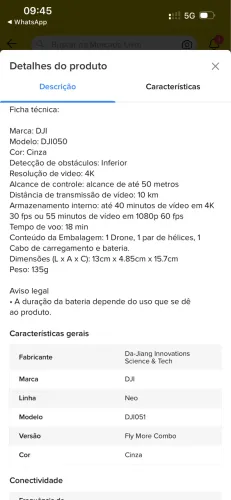 Drone DJI neo semi novo