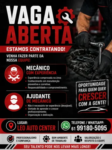VAGA PARA MECÂNICO E AJUDANTE 