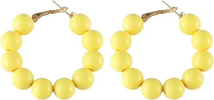 Brincos feminino Argola Grande com Contas Amarelo 4,5 cm (NOVO)