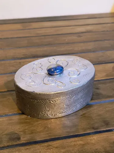 porta jóias indiano em prata e madeira antigo anos 60 lindo decoração vintage antiquario 