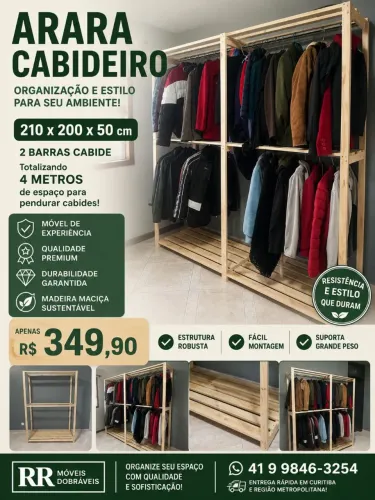 Arara cabideiro grande com 2 barras