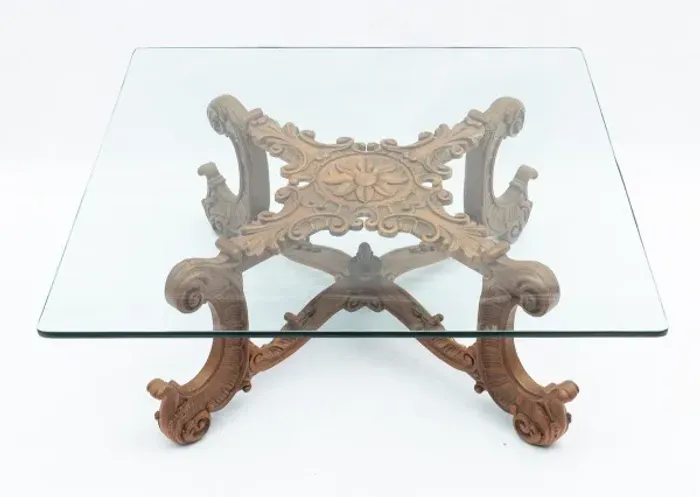 Mesa de centro em madeira entalhada, cristal 15 mm | Retirada Natal/RN e região