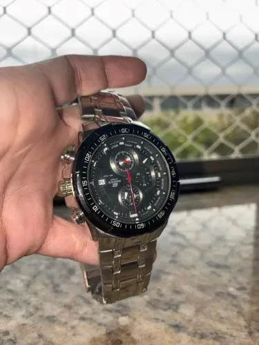 Relogio Edifice Efr-539d-1a2vudf Prata Fundo Preto Completo